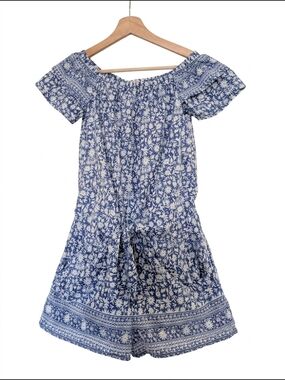 Vineyard Vines Blue Floral Off-the-Shoulder Romper | Size XS | 26" Length